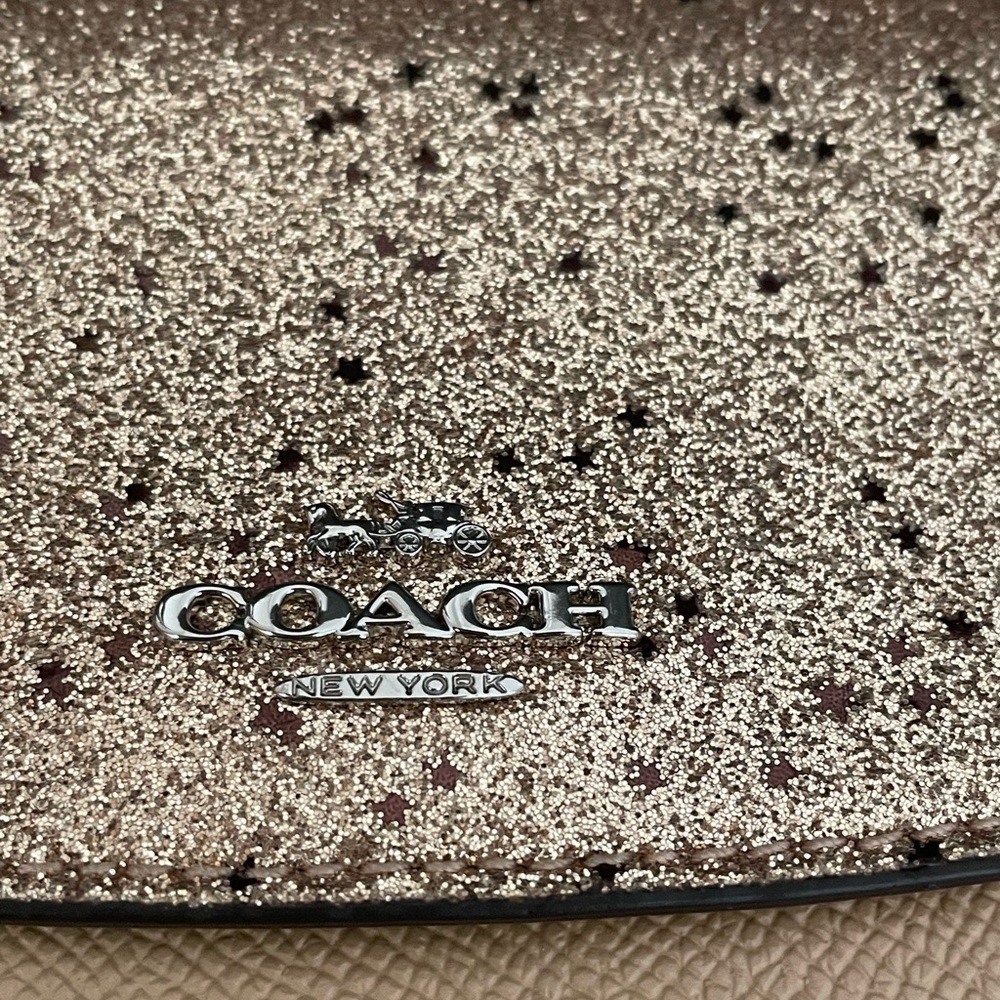 Coach Leather Envelope Wallet Sparkly Metallic Gold Clutch Evening Formal - Picture 11 of 12